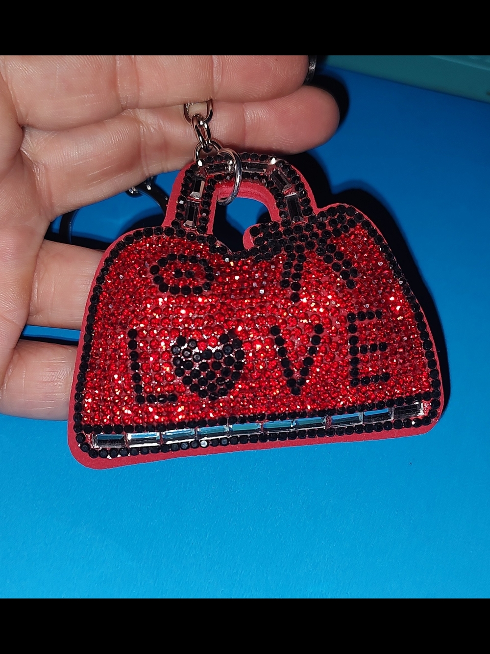 New! Rhinestone Red Jeweled 'LOVE' Handbag Keychain - Picture 2 of 2